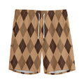Brown Argyle Pattern Print Men's Athletic Shorts