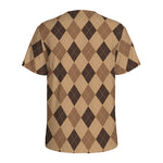 Brown Argyle Pattern Print Men's Sports T-Shirt