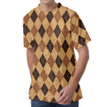 Brown Argyle Pattern Print Men's Velvet T-Shirt