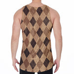 Brown Argyle Pattern Print Men's Velvet Tank Top