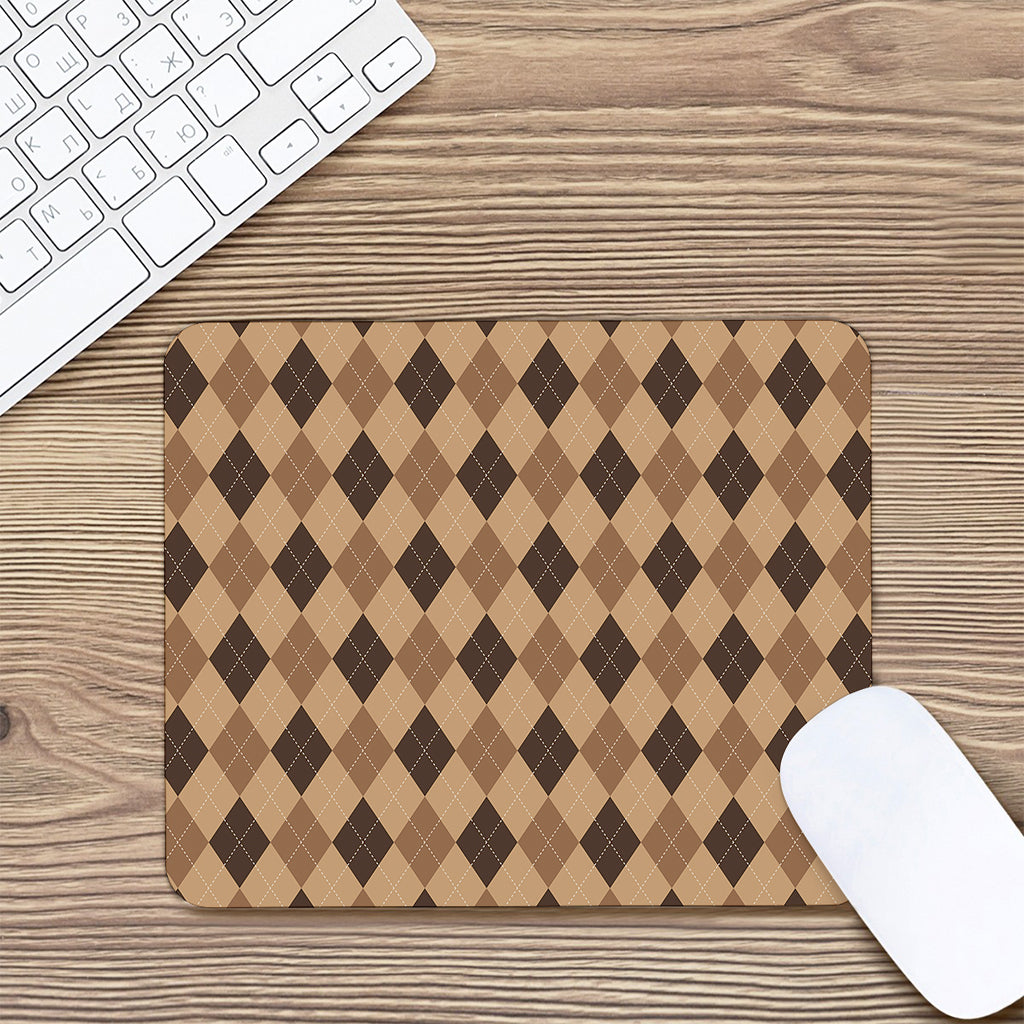 Brown Argyle Pattern Print Mouse Pad
