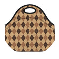 Brown Argyle Pattern Print Neoprene Lunch Bag