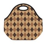 Brown Argyle Pattern Print Neoprene Lunch Bag