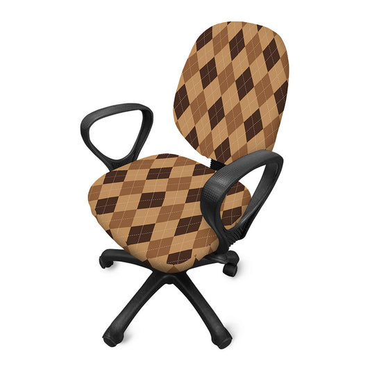 Brown Argyle Pattern Print Office Chair Cover