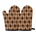 Brown Argyle Pattern Print Oven Mitts
