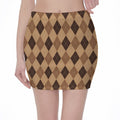 Brown Argyle Pattern Print Pencil Mini Skirt