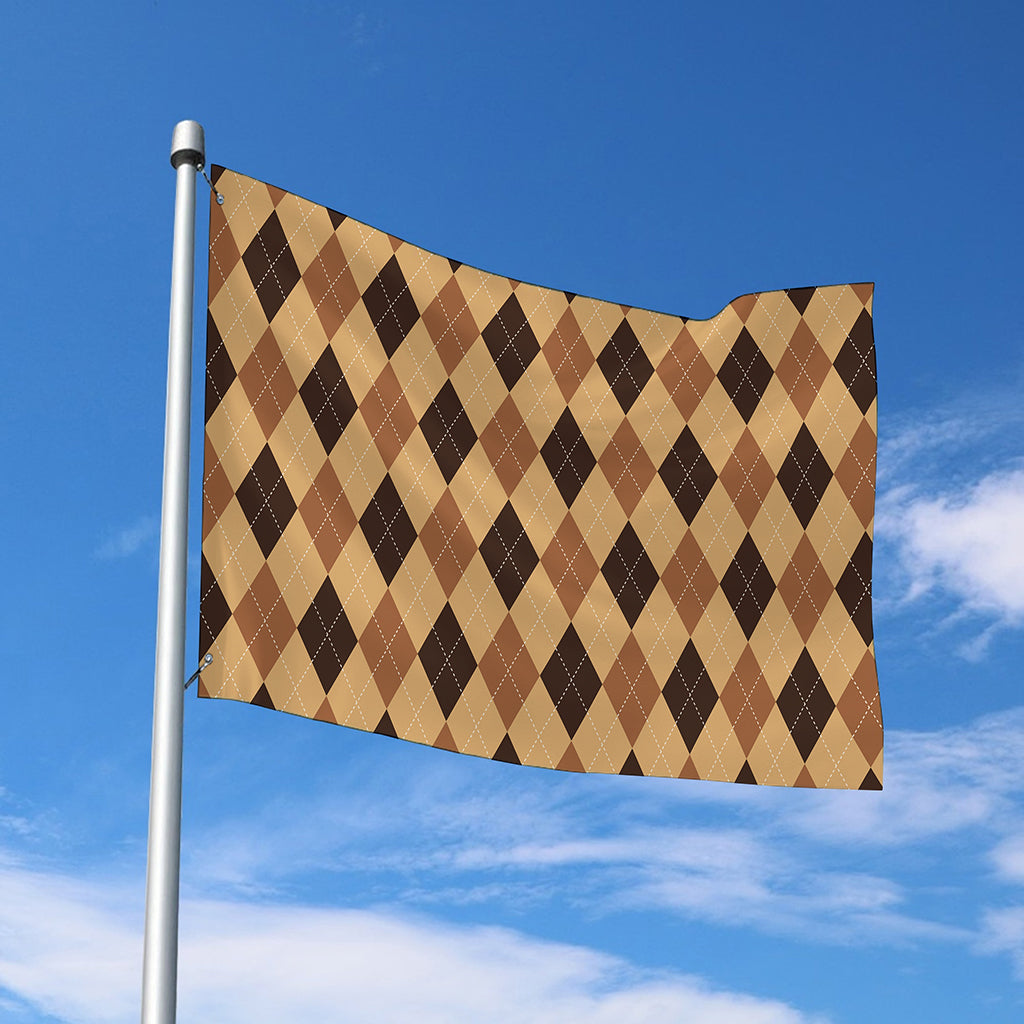 Brown Argyle Pattern Print Polyester Flag