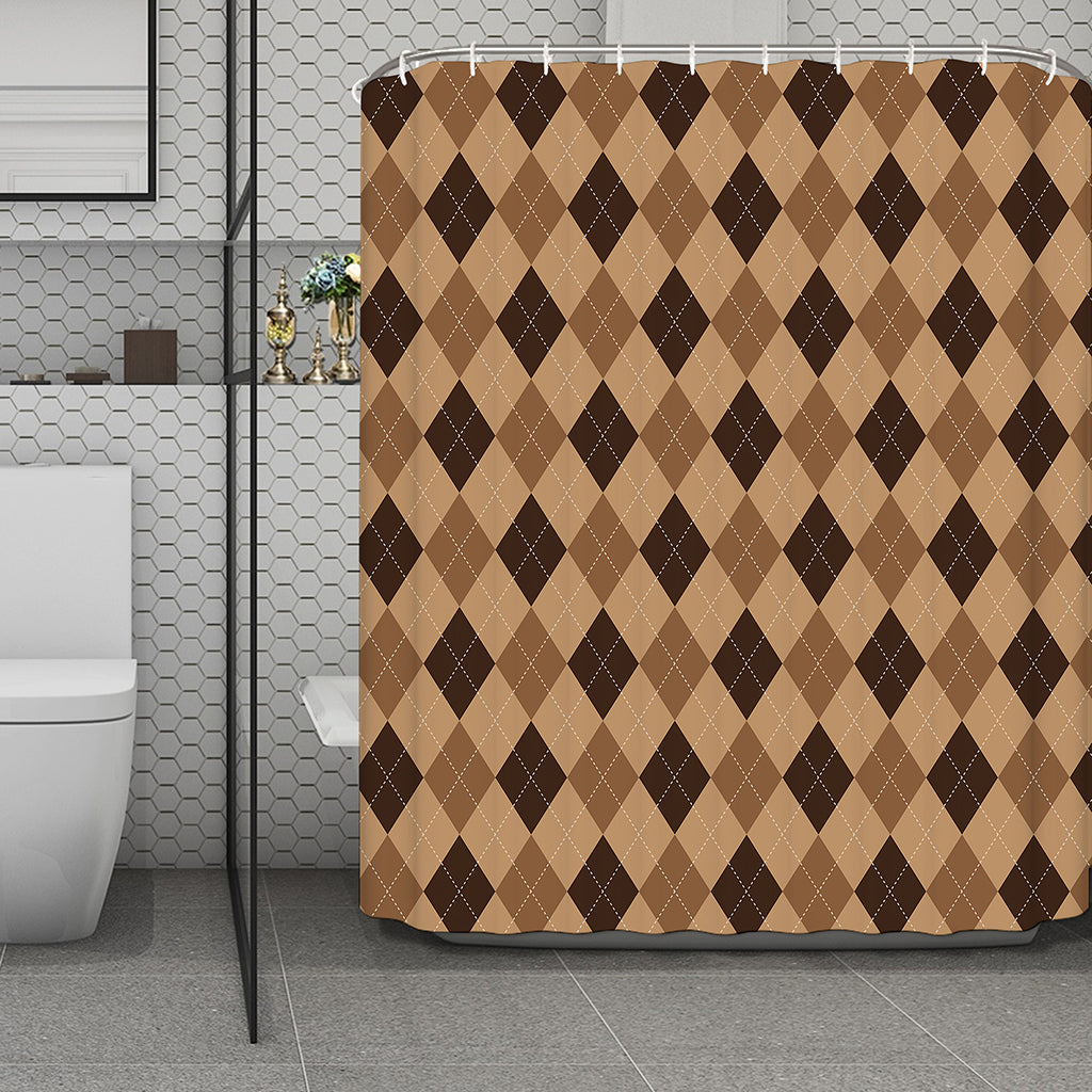 Brown Argyle Pattern Print Polyester Shower Curtain