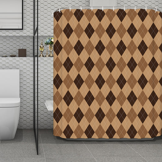 Brown Argyle Pattern Print Polyester Shower Curtain
