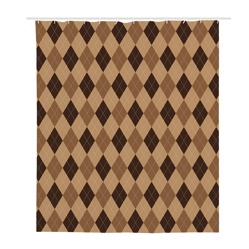 Brown Argyle Pattern Print Polyester Shower Curtain