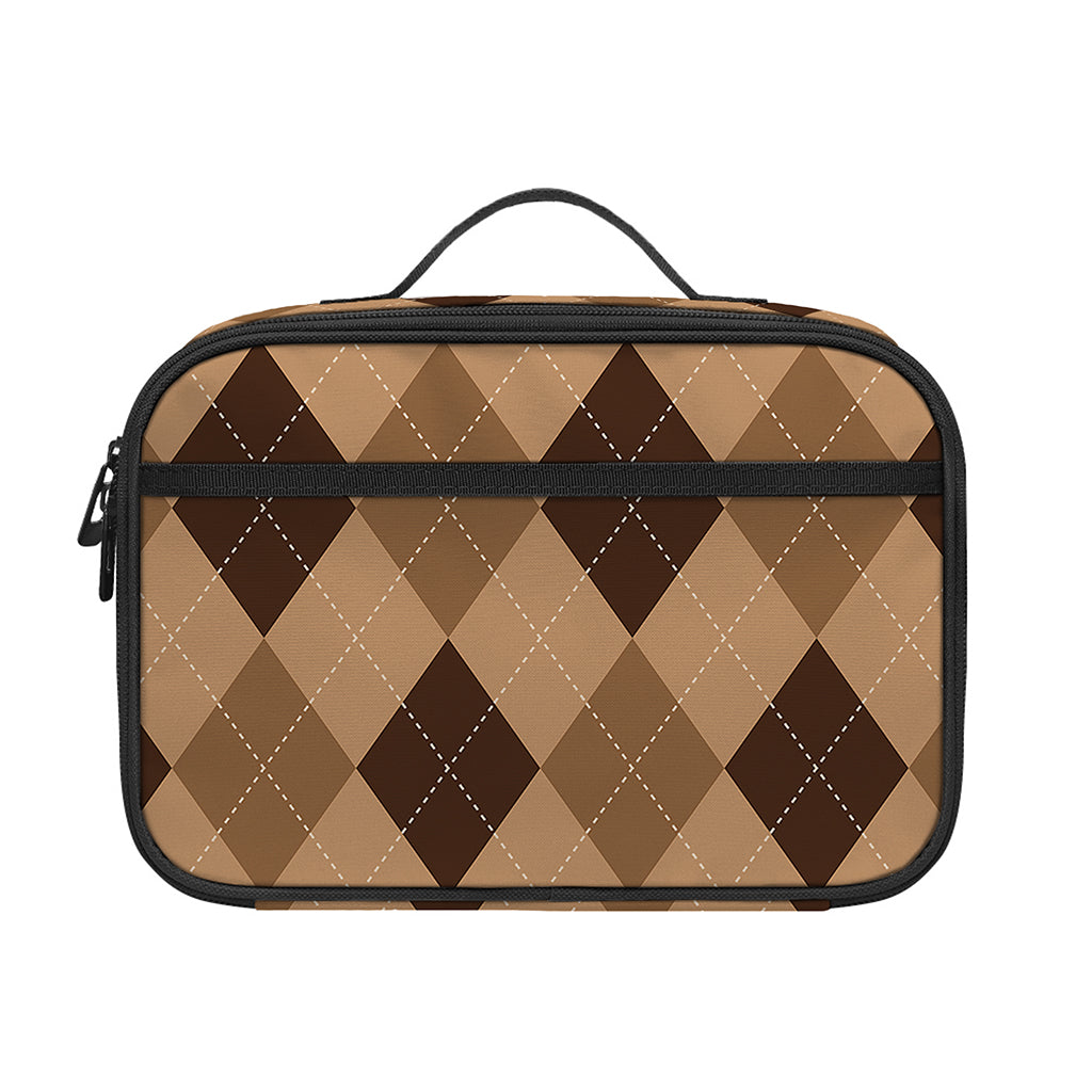 Brown Argyle Pattern Print Portable Lunch Bag