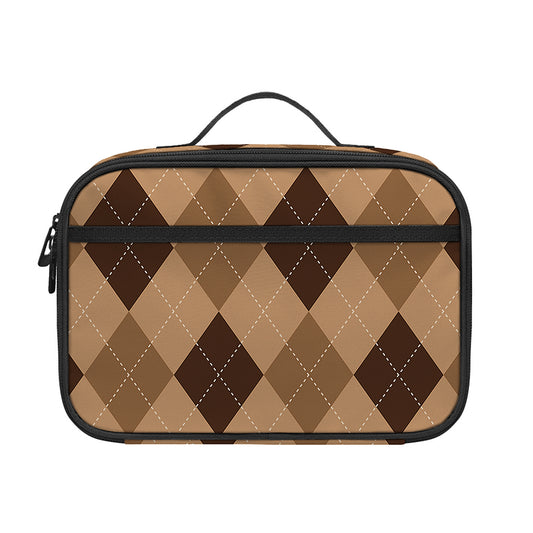 Brown Argyle Pattern Print Portable Lunch Bag