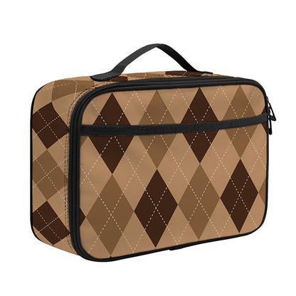 Brown Argyle Pattern Print Portable Lunch Bag