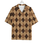 Brown Argyle Pattern Print Rayon Hawaiian Shirt