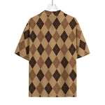 Brown Argyle Pattern Print Rayon Hawaiian Shirt