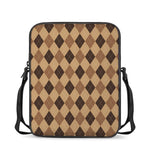 Brown Argyle Pattern Print Rectangular Crossbody Bag