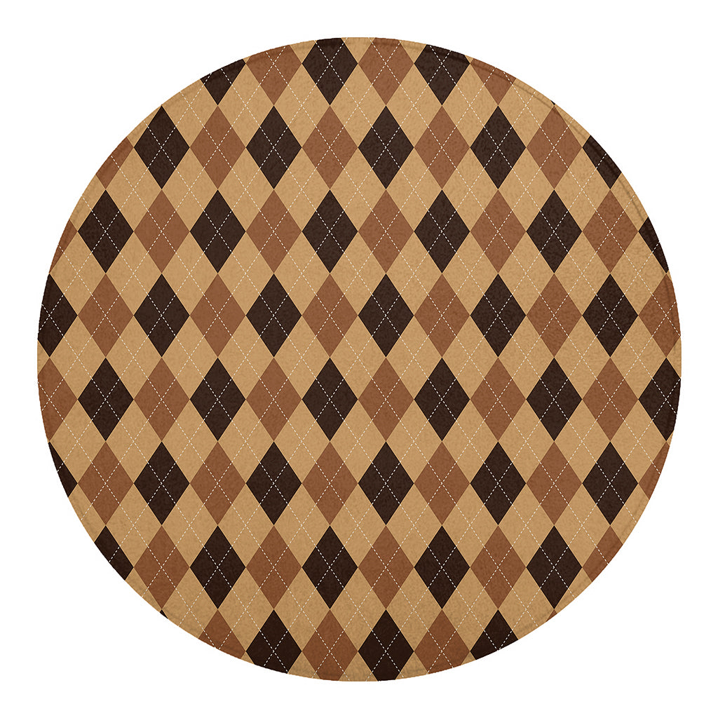 Brown Argyle Pattern Print Round Blanket