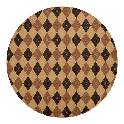 Brown Argyle Pattern Print Round Blanket