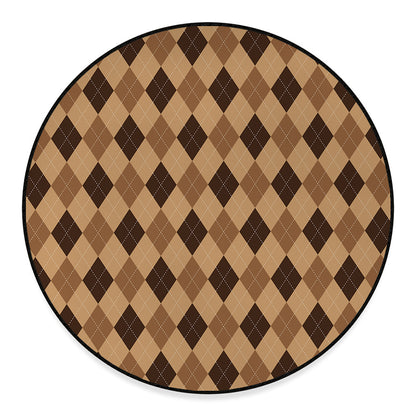 Brown Argyle Pattern Print Round Floor Mat