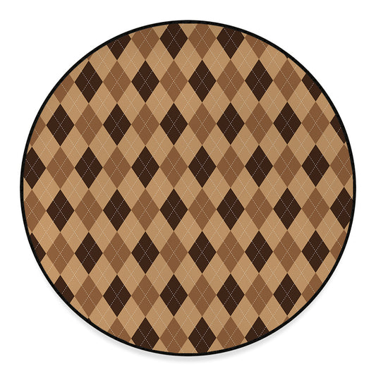 Brown Argyle Pattern Print Round Floor Mat