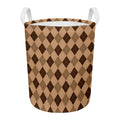 Brown Argyle Pattern Print Round Laundry Basket