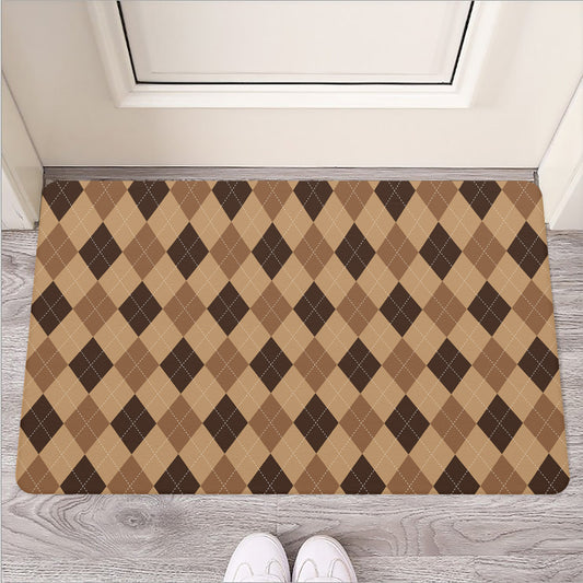 Brown Argyle Pattern Print Rubber Doormat