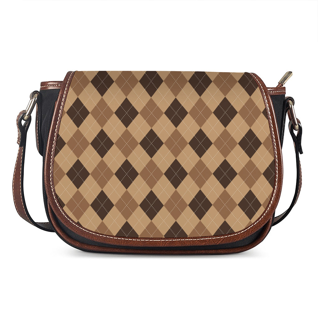 Brown Argyle Pattern Print Saddle Bag