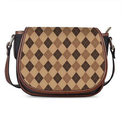 Brown Argyle Pattern Print Saddle Bag