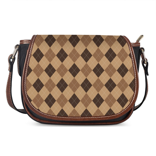 Brown Argyle Pattern Print Saddle Bag