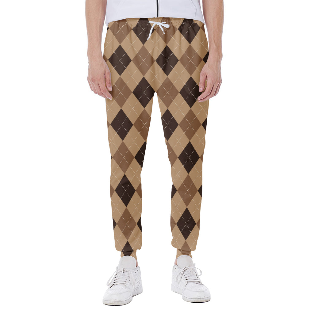 Brown Argyle Pattern Print Scuba Joggers