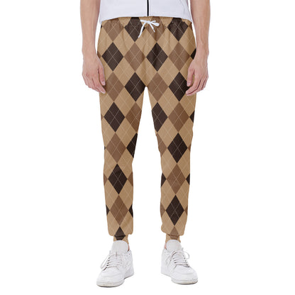 Brown Argyle Pattern Print Scuba Joggers