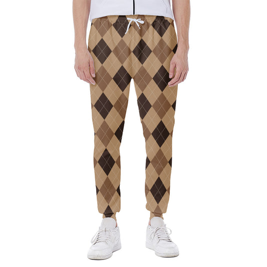 Brown Argyle Pattern Print Scuba Joggers