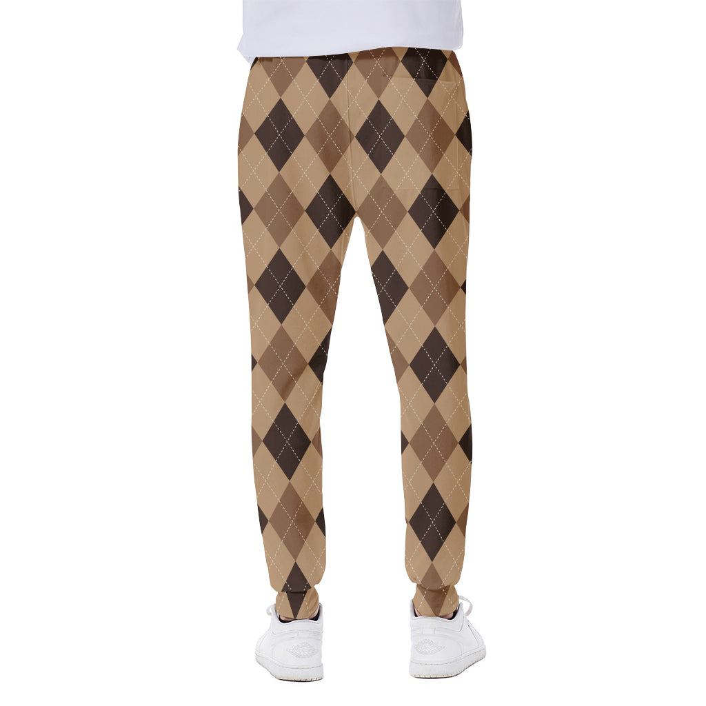 Brown Argyle Pattern Print Scuba Joggers
