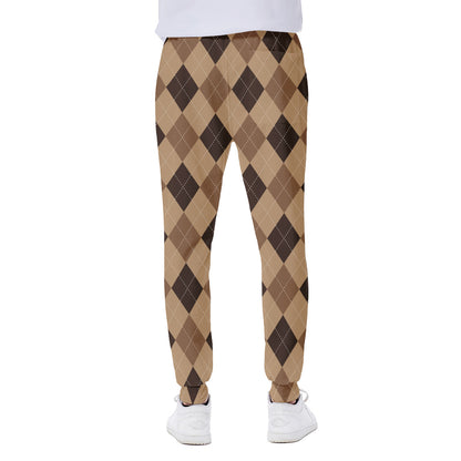 Brown Argyle Pattern Print Scuba Joggers