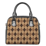 Brown Argyle Pattern Print Shoulder Handbag