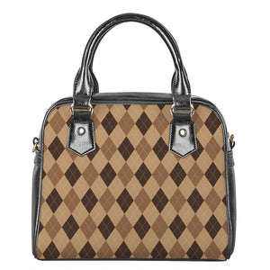 Brown Argyle Pattern Print Shoulder Handbag