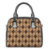 Brown Argyle Pattern Print Shoulder Handbag