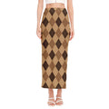 Brown Argyle Pattern Print Side Slit Maxi Skirt