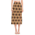 Brown Argyle Pattern Print Side Slit Midi Skirt