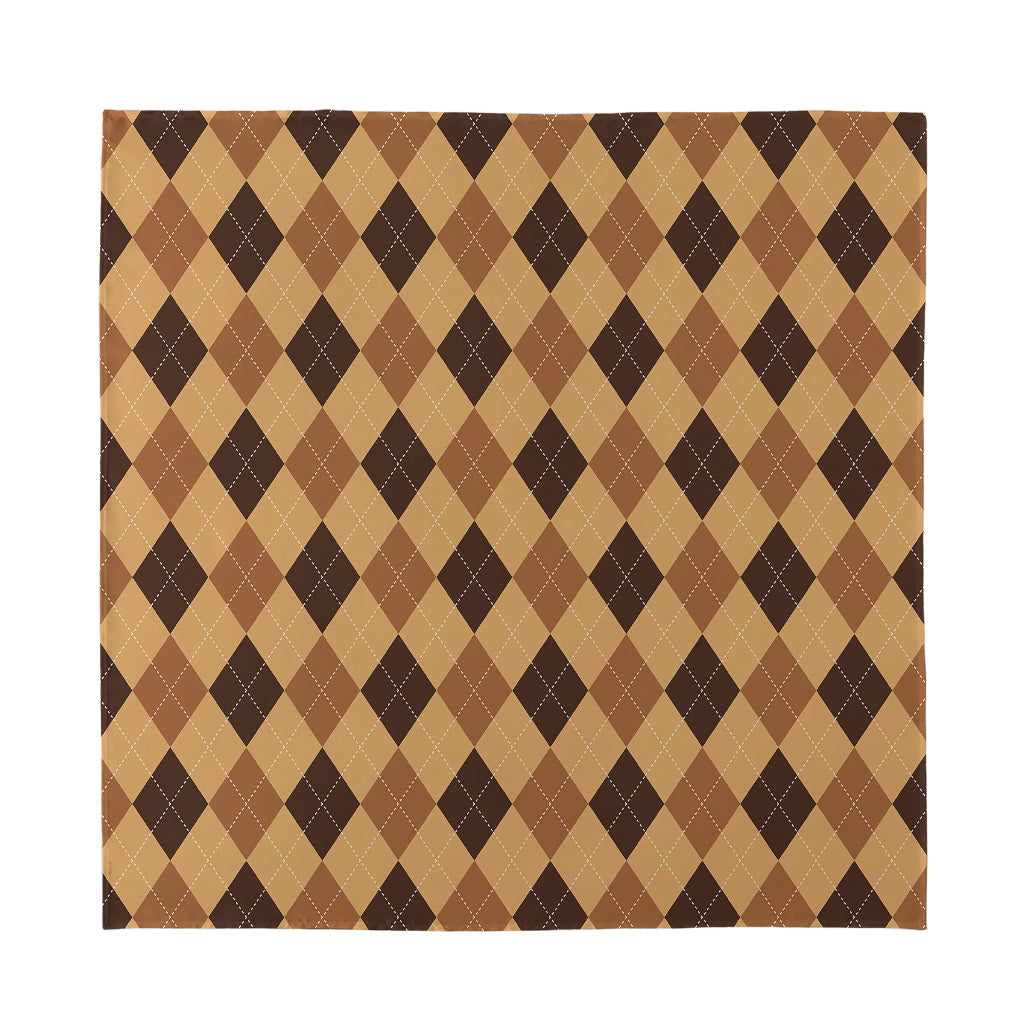 Brown Argyle Pattern Print Silk Bandana