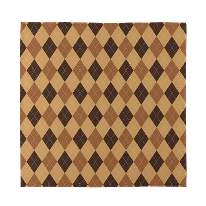 Brown Argyle Pattern Print Silk Bandana
