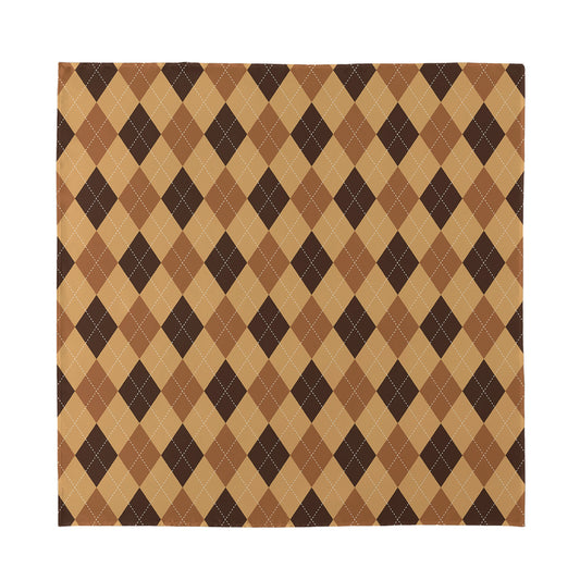 Brown Argyle Pattern Print Silk Bandana