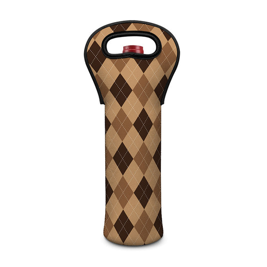 Brown Argyle Pattern Print Single Neoprene Wine Tote