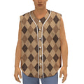 Brown Argyle Pattern Print Sleeveless Baseball Jersey