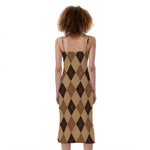 Brown Argyle Pattern Print Slim Fit Midi Cami Dress