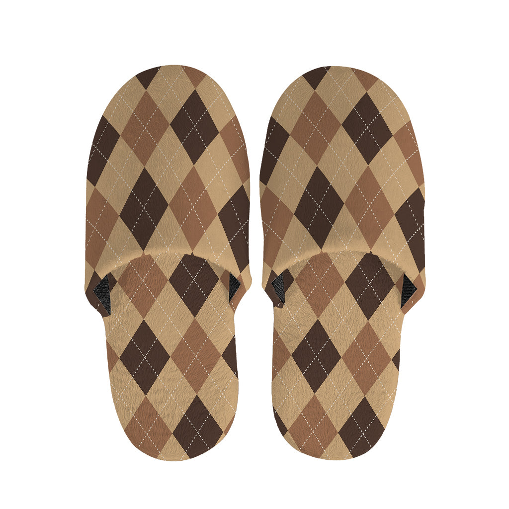 Brown Argyle Pattern Print Slippers