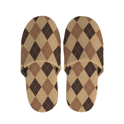 Brown Argyle Pattern Print Slippers