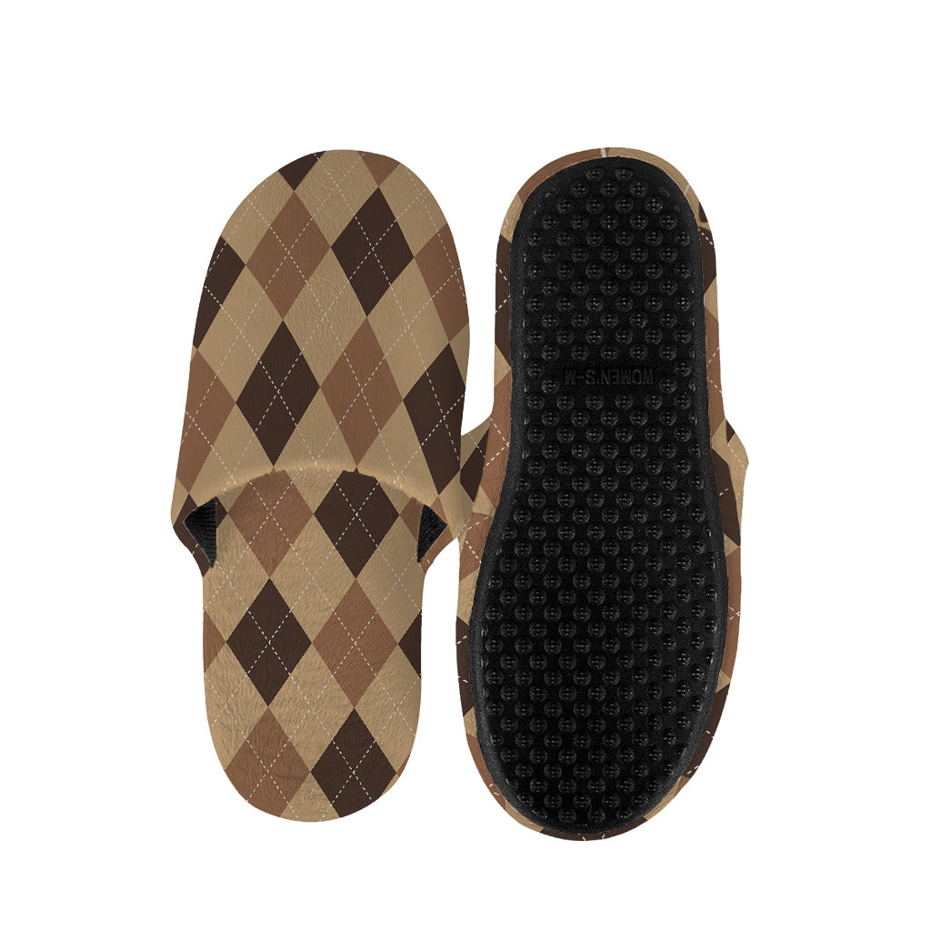 Brown Argyle Pattern Print Slippers
