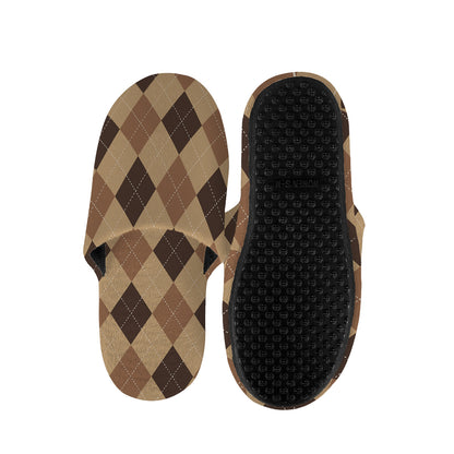 Brown Argyle Pattern Print Slippers