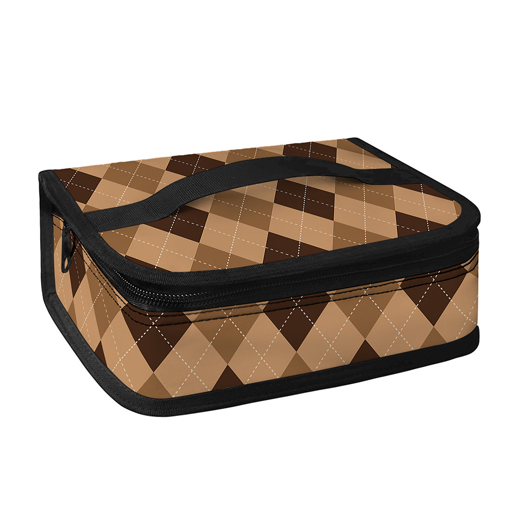Brown Argyle Pattern Print Small Lunch Bag